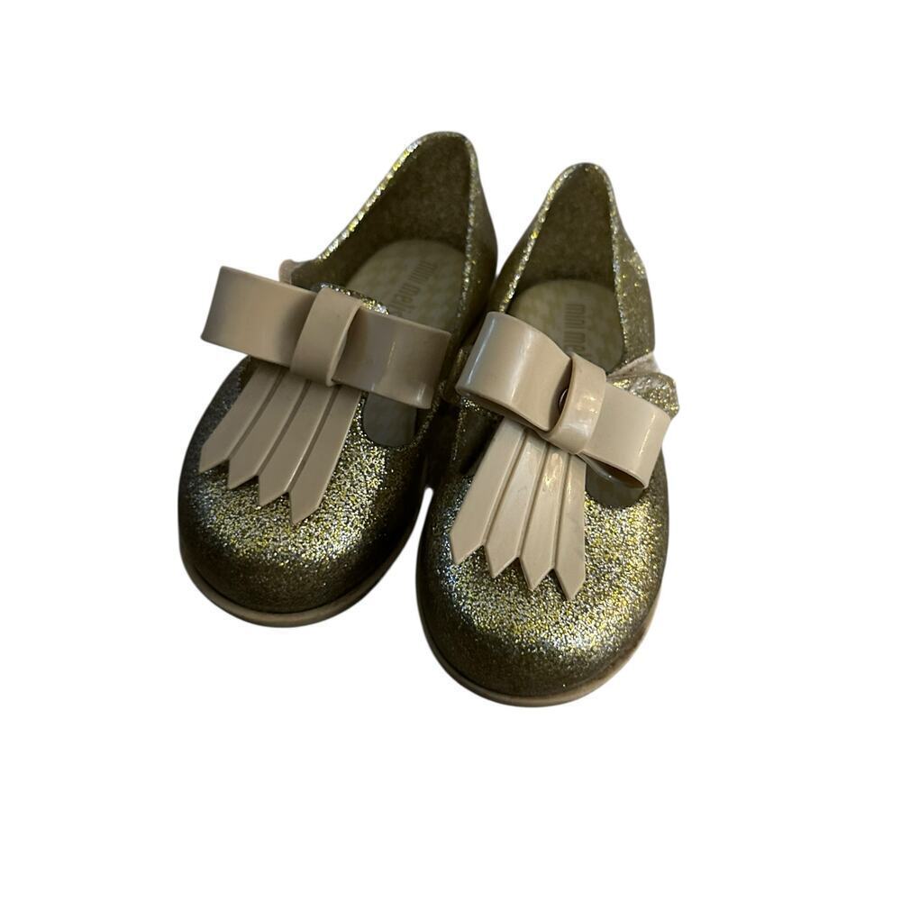 Mini Melissa Girls' Gold Glitter Tassel Loafer Shoes Size 6